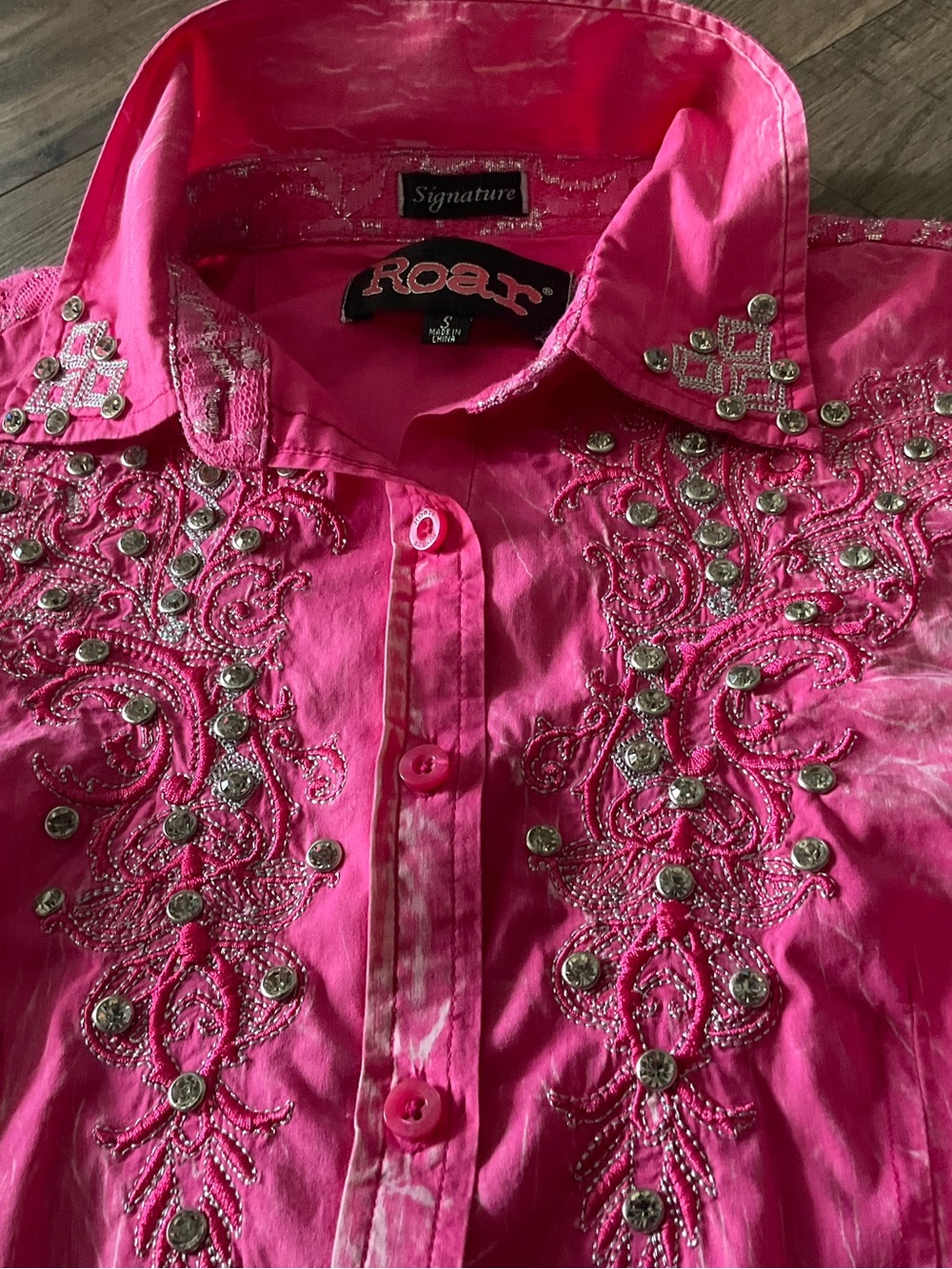 Hot pink western style glam long sleeve shirt, never worn